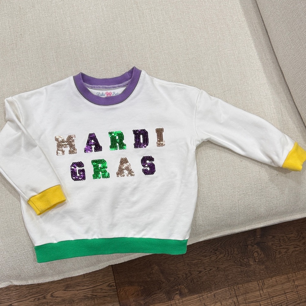 Lulu Bebe Kids Mardi Gras Sweatshirt with Mardi Gras Sequins